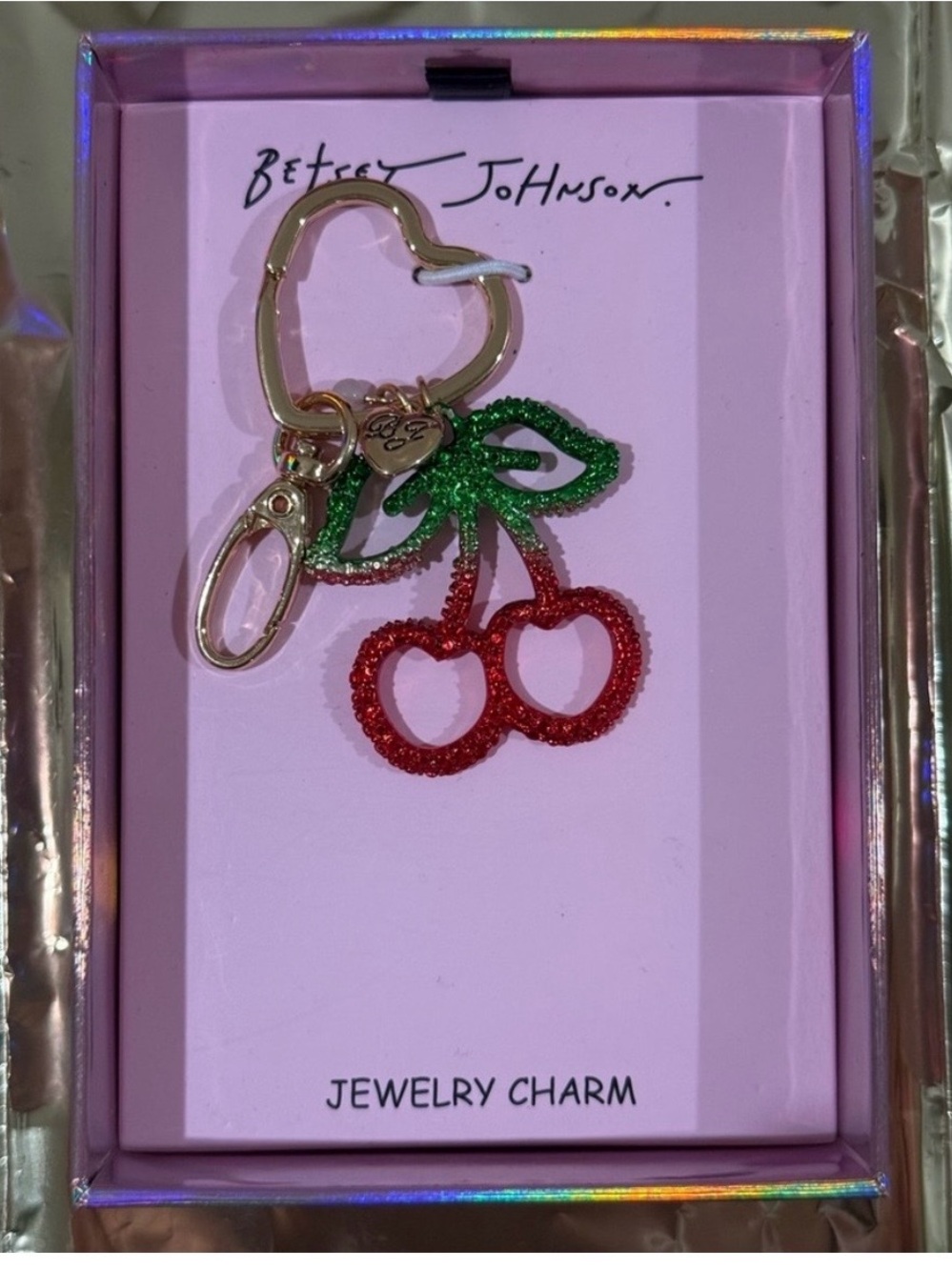 Betsey Johnson Gold and Red Cherry Keychain/ Bag Charm NWT - Picture 2 of 4